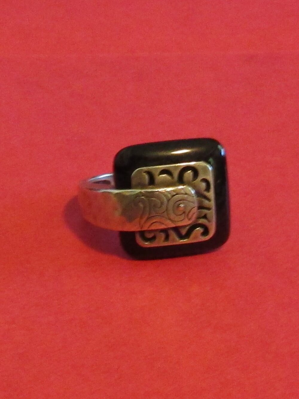 Heavy 925 STERLING SILVER MEN'S RING Size 8 by Silpada Black Swirl Agate Stone